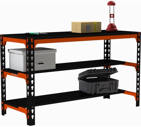 Металлический стол ООО Металекс  750x1500x600 мм, две полки, оранжево-чёрный SMMOPII751560 1