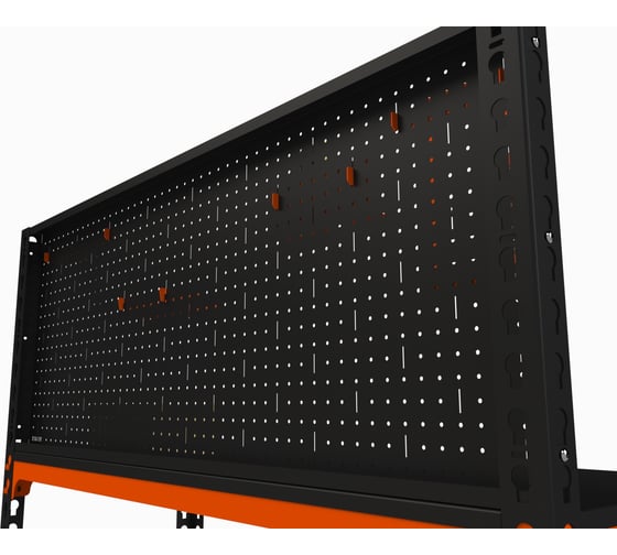 Стол металлический с перфопанелью и комплектом аксессуаров ООО Металекс 750x1200x600 мм, оранжево-чёрный SMMOPRIA751260