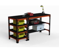 Стол металлический с боковыми полками ООО Металекс 750x1400x600 мм, оранжево-чёрный SBO751460