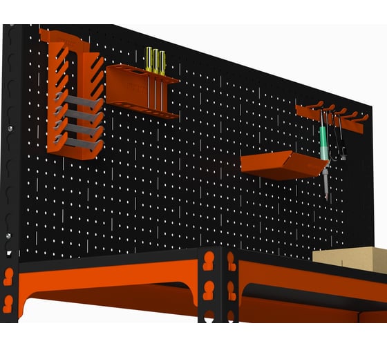 Металлический стол ООО Металекс Metalex 750x1000x400 + перфопанель с комплектом аксессуаров (оранжево-чёрный) SMMOPRIA751040