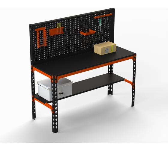 Металлический стол ООО Металекс Metalex 750x1000x400 + перфопанель с комплектом аксессуаров (оранжево-чёрный) SMMOPRIA751040
