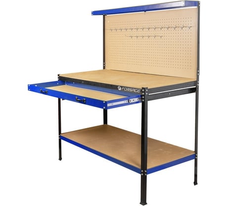 Слесарный верстак Forsage (1550х1200х600 мм, 600х1200 - столешница, нагрузка: 120 кг - столешница, 80 кг - полка, 20 кг - выдвиж. полка) F-01Y0320(54220)
