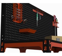 Стол-верстак Metalex 950x1100x600 мм с боковыми полками, перфопанелью и комплектом аксессуаров, оранжево-черный ООО Металекс 111020