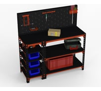 Стол-верстак Metalex 950x1800x400 мм с боковыми полками, перфопанелью и комплектом аксессуаров, оранжево-черный ООО Металекс 111009