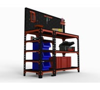 Стол-верстак ООО Металекс 950x1100x500 с бок. полками, перфопанелью и комп. аксессуаров оранжево-чёрный 111011