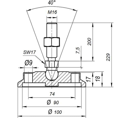 Шарнирная опора Алтервиа M16x200 до 900 кг (под крепёж) A00022.1110016200