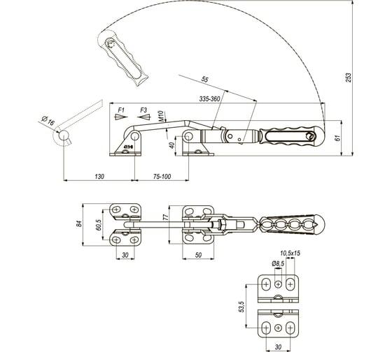 Натяжная защелка KUKAMET чёрная, усилие 400 кг B411-4