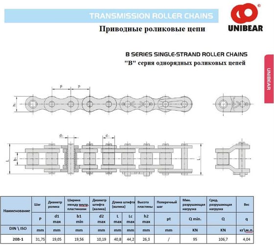 Цепь UNIBEAR 20B-1 (зв./3,048м.п.) 00-00035139