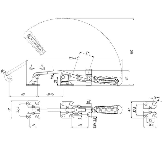 Натяжная защелка KUKAMET с фиксатором, усилие 250 кг 411-3-L