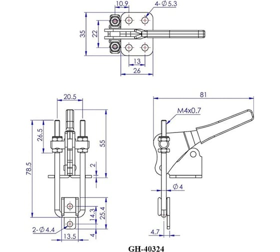 Стяжной приподнятый замок MFK-TORG GH-40324 цинк, ручка прорезиненная J40324
