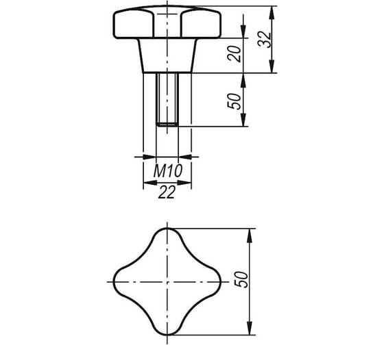 Рукоятка крестообразная KIPP K0148.510X50