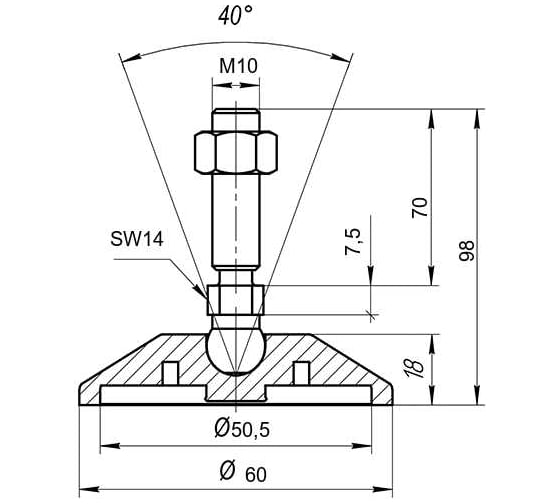 Регулируемая опора Алтервиа серая M10x70 до 500 кг, нержавеющая сталь A00021.2206010070