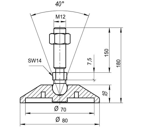 Регулируемая опора Алтервиа серая M12x150 до 800 кг A00021.2108012150