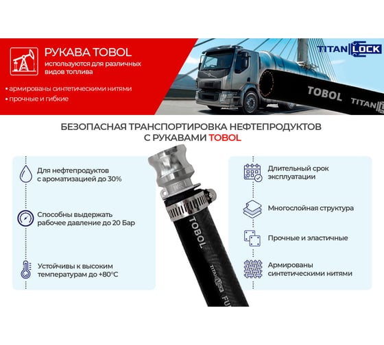 Маслобензостойкий напорный рукав TITAN LOCK «TOBOL» 20 Бар, внутренний диаметр 16 мм, 30 м TL016TB_30