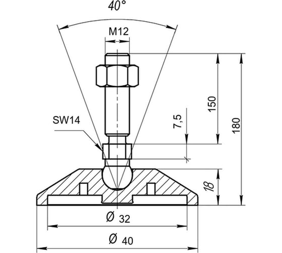 Шарнирная опора Алтервиа M12x150 до 800 кг нержавеющая сталь A00021.2204012150