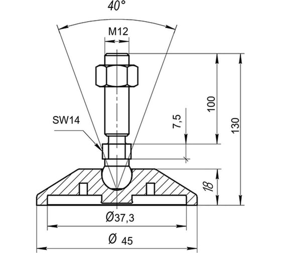 Шарнирная опора Алтервиа M12x100 до 800 кг нержавеющая сталь A00021.1204512100