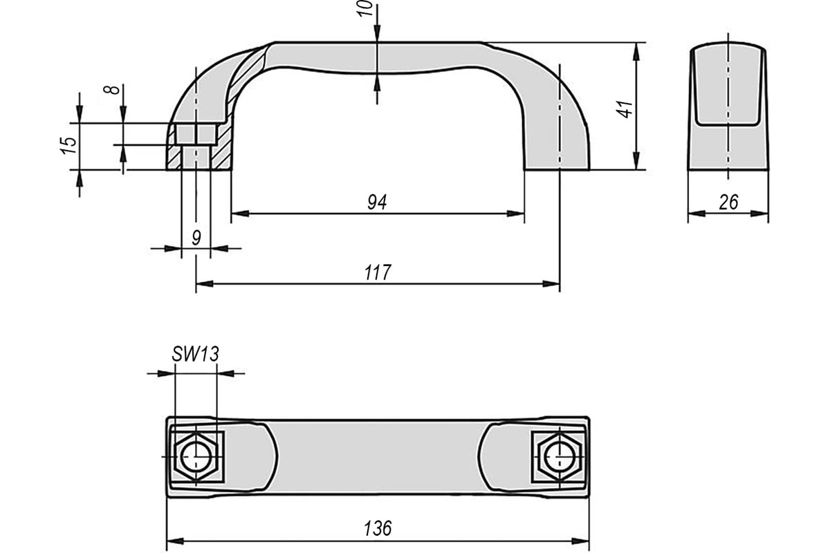 Чертеж ручки из дерева Бугельная ручка KIPP K0190.111708 - выгодная цена, отзывы, характеристики, фото 