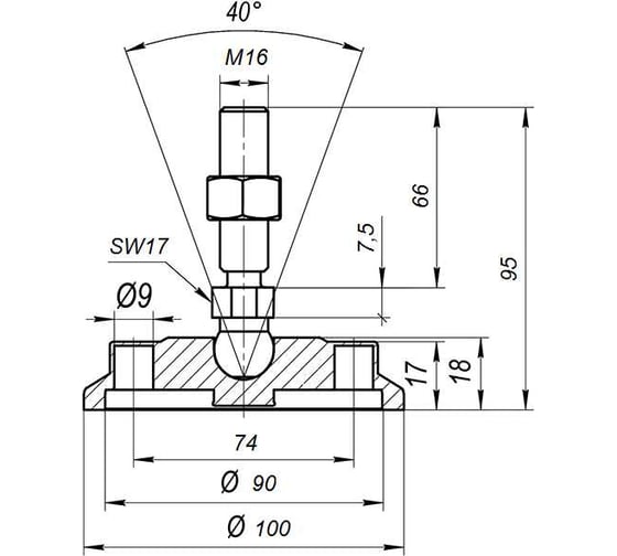 Шарнирная опора Алтервиа M16x66 до 900 кг A00022.2210016066