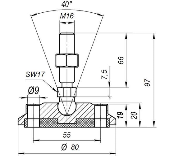 Антискользящая шарнирная опора Алтервиа M16x66 до 900 кг A00024.11108016066