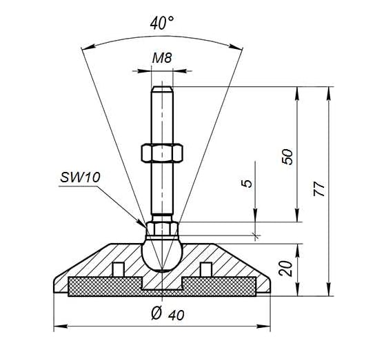 Антискользящая шарнирная опора Алтервиа M8x50 до 350 кг A00023.11104008050