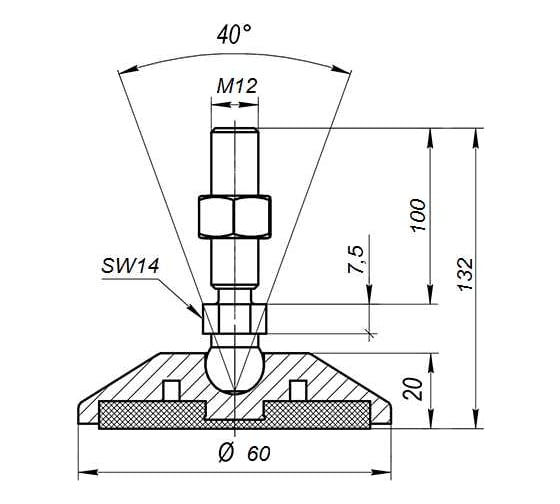 Антискользящая шарнирная опора Алтервиа M12x100 до 800 кг A00023.21206012100