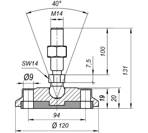 Антискользящая шарнирная опора Алтервиа M14x100 до 900 кг A00024.11112014100