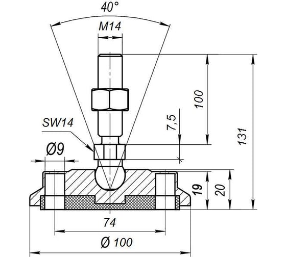 Антискользящая шарнирная опора Алтервиа серая M14x100 до 900 кг A00024.21210014100