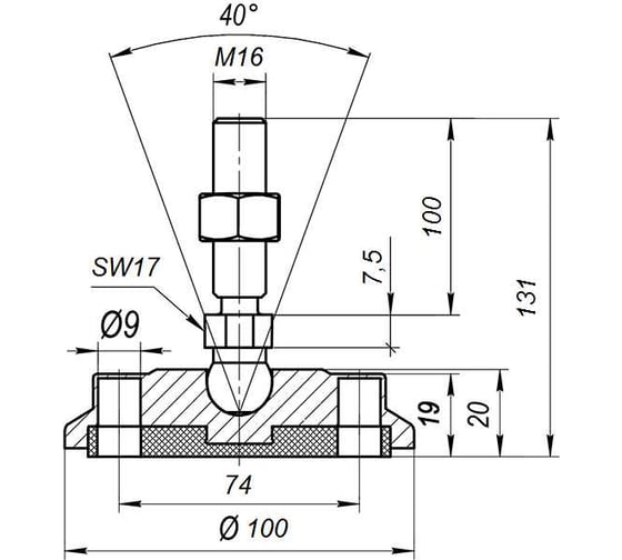Антискользящая шарнирная опора Алтервиа серая M16x100 до 900 кг A00024.21210016100
