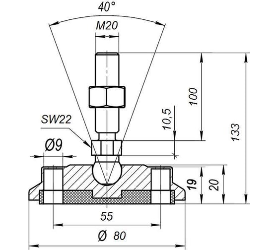 Антискользящая шарнирная опора Алтервиа серая M20x100 до 900 кг A00024.21208020100