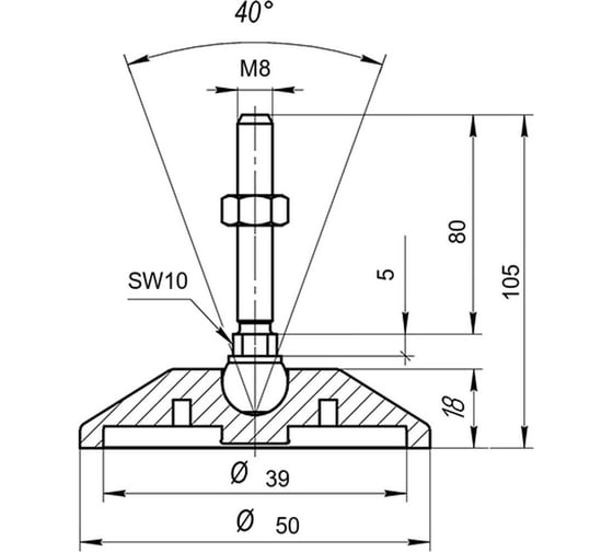 Регулируемая опора Алтервиа серая M8x80 до 360 кг A00021.2105008080