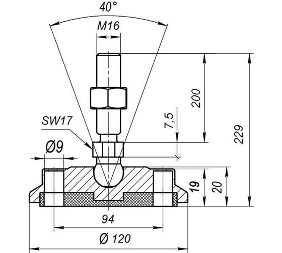Антискользящая шарнирная опора Алтервиа серая M16x200 до 900 кг A00024.21212016200