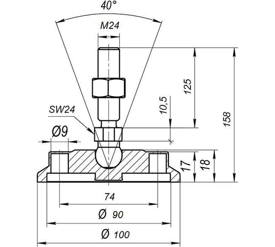 Регулируемая опора Алтервиа серая, M24x125, до 900 кг A00022.2110024125