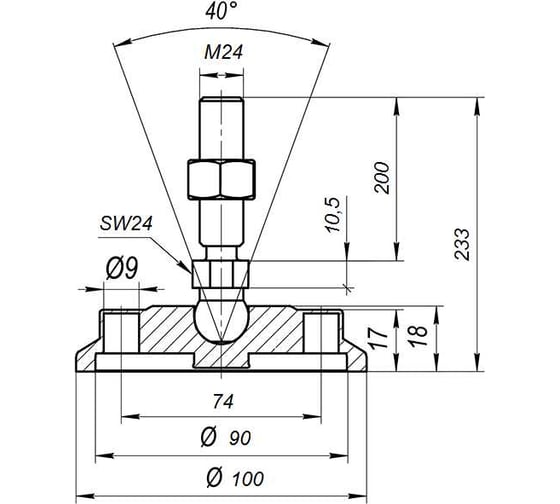 Регулируемая опора Алтервиа серая M24x200 до 900 кг A00022.2110024200