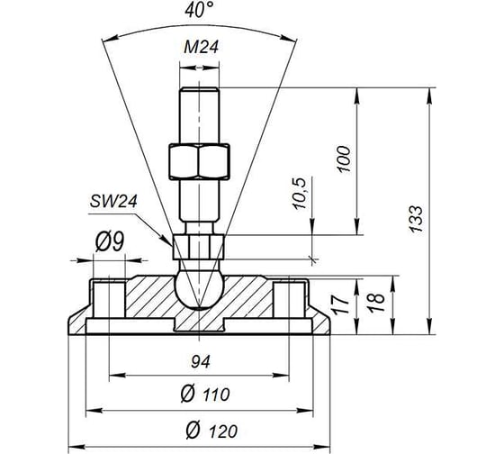 Регулируемая опора Алтервиа серая M24x100 до 900 кг нержавеющая сталь A00022.2212024100