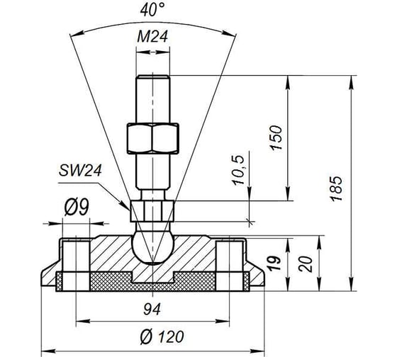 Опора шарнирная антискользящая серая Алтервиа M24x150 до 900 кг, нержавеющая сталь A00024.22212024150