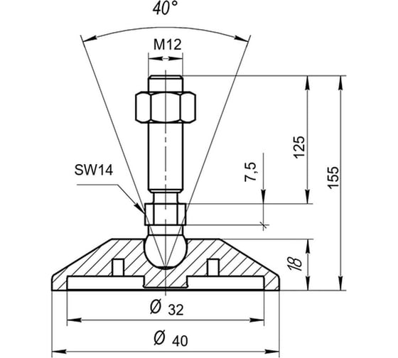 Регулируемая опора серая Алтервиа M12x125 до 800 кг упаковка 2 штуки A00021.2104012125.2