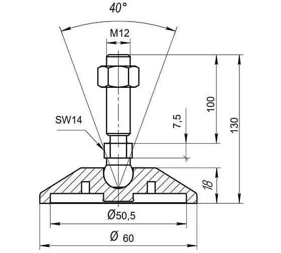 Регулируемая опора серая Алтервиа M12x100 до 800 кг упаковка 2 штуки A00021.2106012100.2