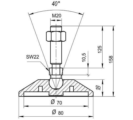 Регулируемая опора серая Алтервиа M20x125 до 900 кг, упаковка 2 штуки A00021.2108020125.2