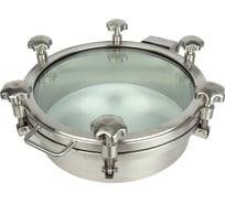 Люк круглый ТПК «Московия» DN200x100 мм, со стеклянной крышкой, давление до 3 бар, уплотнение силикон, AISI304, 4 ручки ЛС-200сил