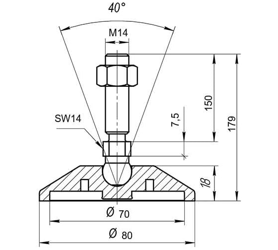 Регулируемая опора серая Алтервиа M14x150 до 900 кг, упаковка 4 штуки A00021.2108014150.4