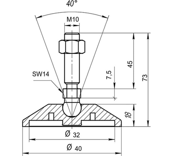 Регулируемая опора серая Алтервиа M10x45 до 500 кг, нержавеющая сталь, упаковка 2 штуки A00021.2204010045.2