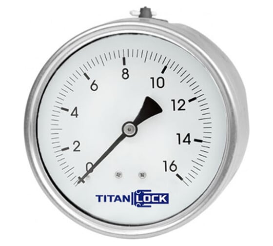 Манометр нержавеющий виброустойчивый TITAN LOCK  16/0,2 Бар, корпус 100 мм, крепление сзади 1/2" TLSPGV100B1/2 1