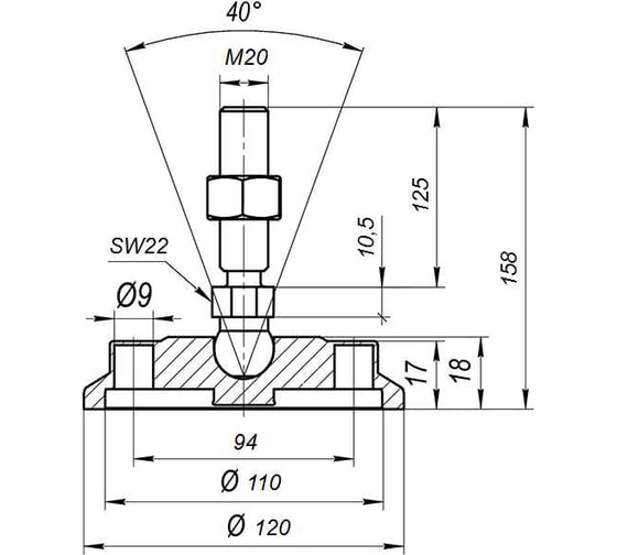 Регулируемая опора Алтервиа серая, M20x125 до 900 кг, 4 штуки A00022.2112020125.4