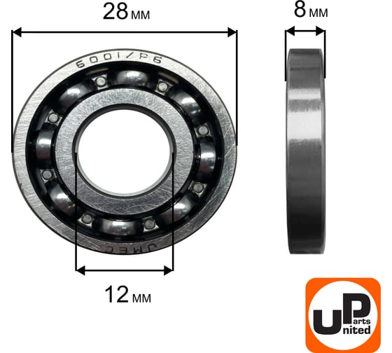 Шариковый подшипник UNITED PARTS 6001 сепаратор металл (открытый) 90-0806