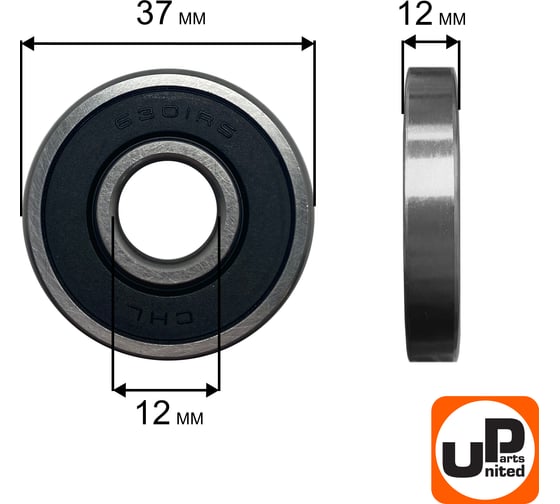 Шариковый подшипник UNITED PARTS 6301-2RS (закрытый) 90-0418