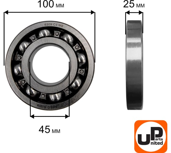 Шариковый подшипник UNITED PARTS 6309 сепаратор металл (открытый) 90-1289