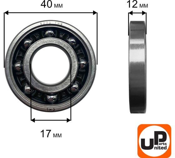 Шариковый подшипник UNITED PARTS 6203-TN9 пластиковый сепаратор (к/вала левый для TS400/460/500i/700/800 аналог 95030030450) 90-0456