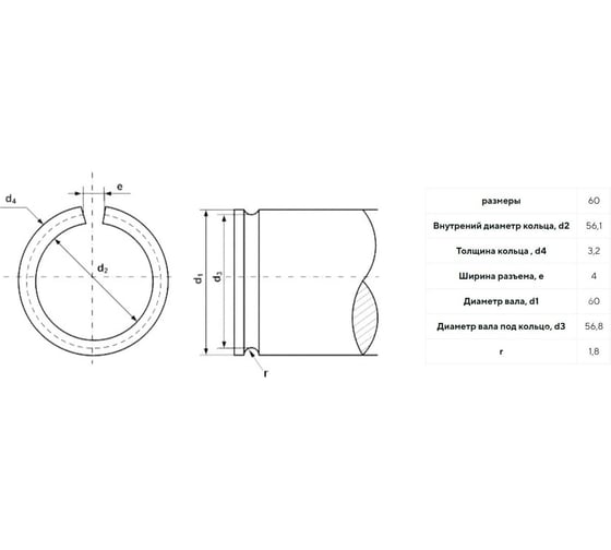 Кольцо стопорное ЦКИ DIN7993A/DIN9925, D60, круглого сеченияя Б/П 2 шт 4109019