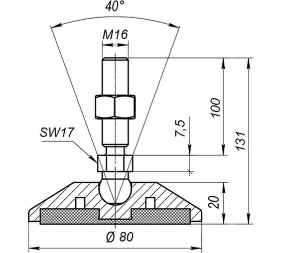 Опора шарнирная антискользящая серая M16x100 до 900 кг нерж.сталь  Арт.  (упаковка 4 штуки) Алтервиа A00023.22208016100.4