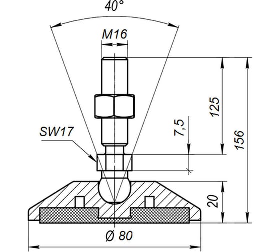 Опора шарнирная антискользящая серая M16x125 до 900 кг  Арт.  (упаковка 4 штуки) Алтервиа A00023.21208016125.4